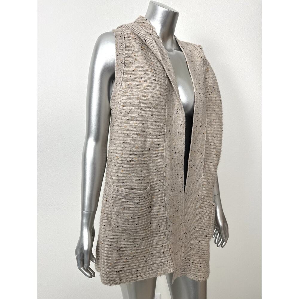 Kokun Cashmere Wool Sweater Taupe Beige Marled Hooded Vest Womens Medium - Picture 2 of 13